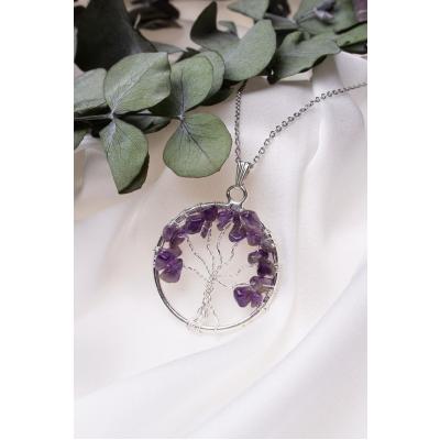 Amethyst Stone Tree of Life Women Necklace 