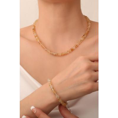 Citrine Stone Necklace and Bracelet Set (with 925 Sterling Silver Apparatus)